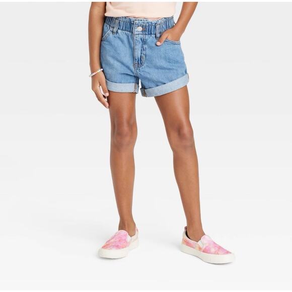 Cat & Jack Medium Wash High Rise Paper Bag Jean Denim Shorts Size XXL 16/18 - Picture 1 of 4